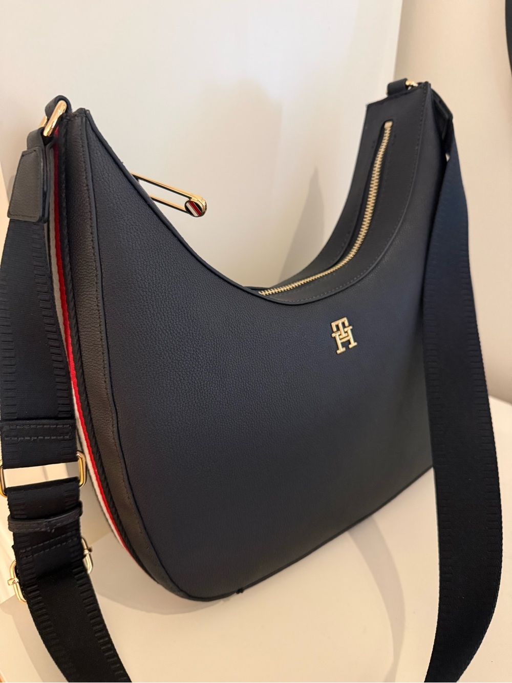 Tommy Hilfiger Navy Crescent Hobo Bag with Red Trim- NWT
